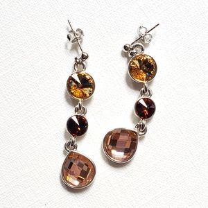 Silver plated post crystal beads drop earring
